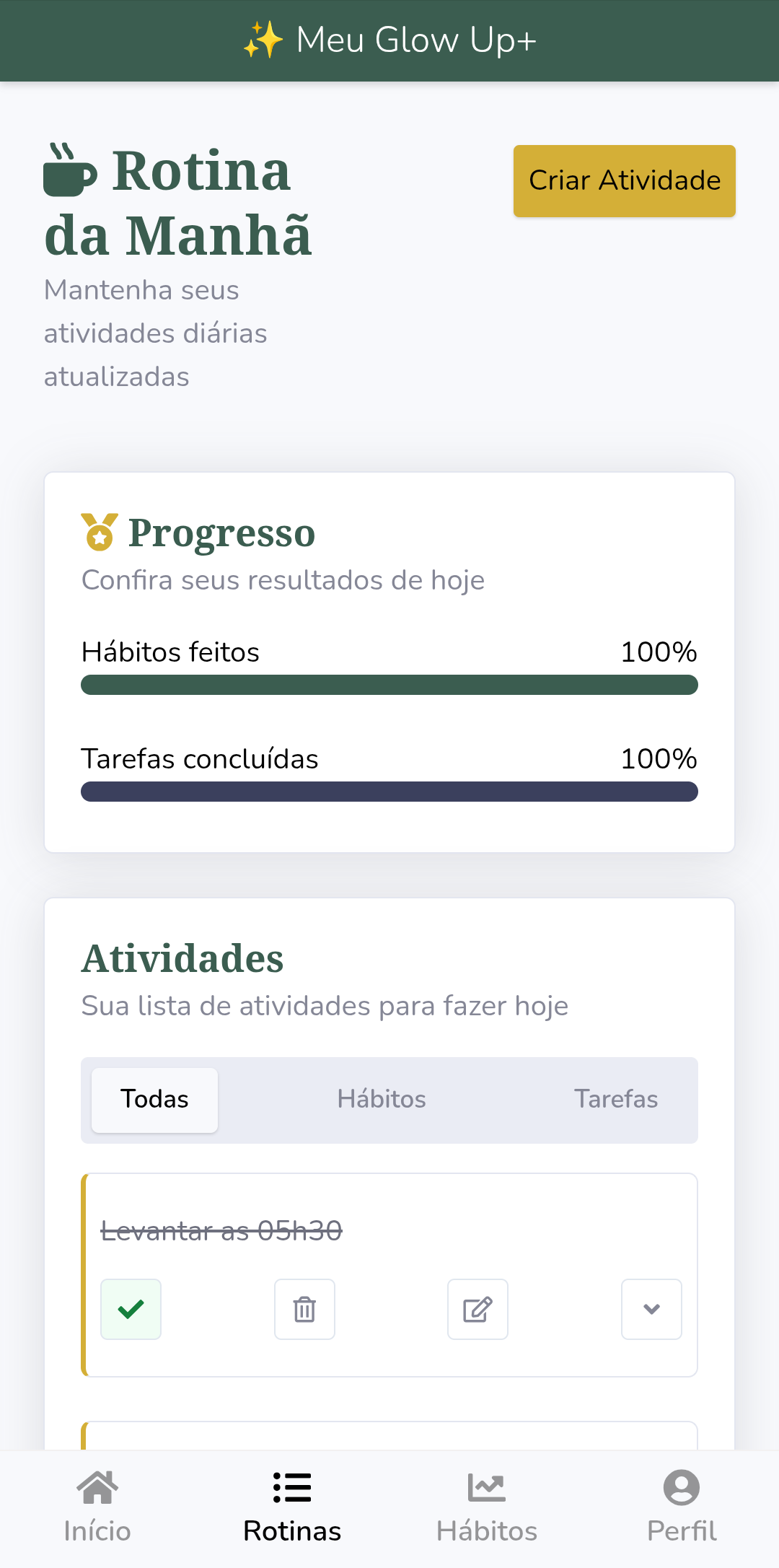 Rotina produtiva da manhã Glow Up+
